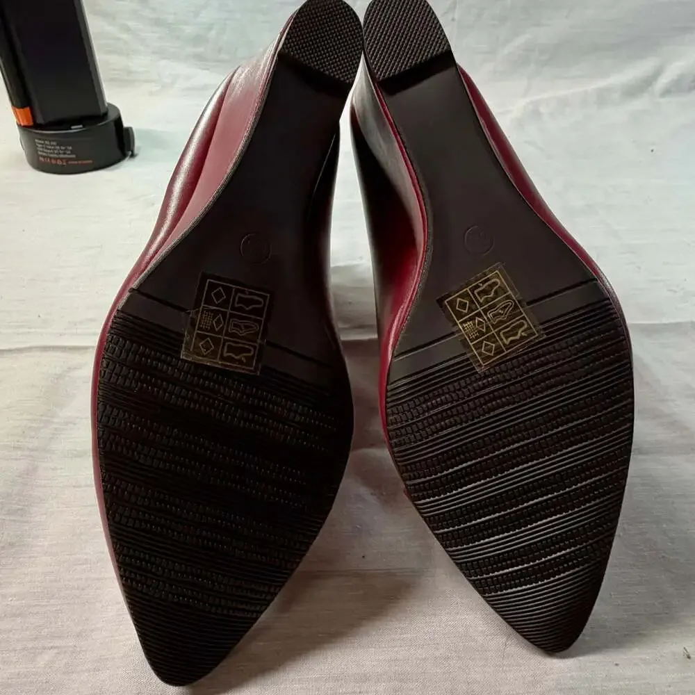 Allegra K Women's Pointed Toe Zipper Wedge Heel Ankle Booties Red Size 8.5 HJ161